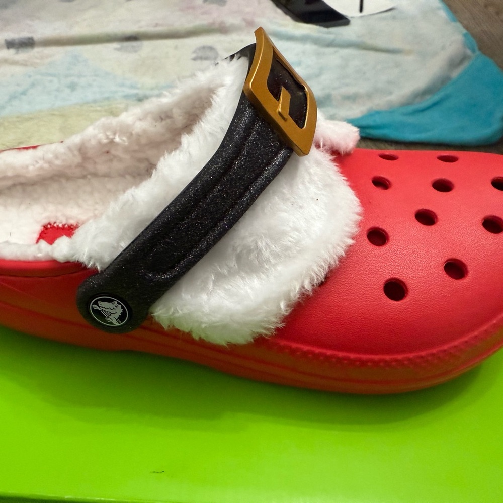 CROCS Kids Red Slippers with Faux Fur